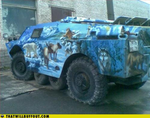 wtf tank with wolves painted on it