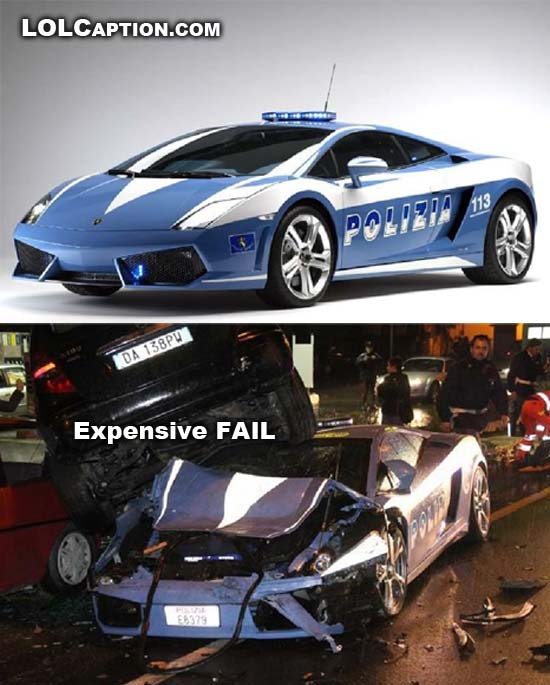 epic fail police crash Lamborghini pursuit car